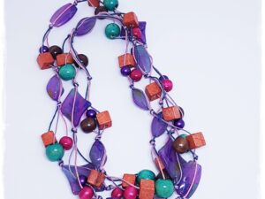 Dolga pisana verižica - vijola-oranžno-turkizna