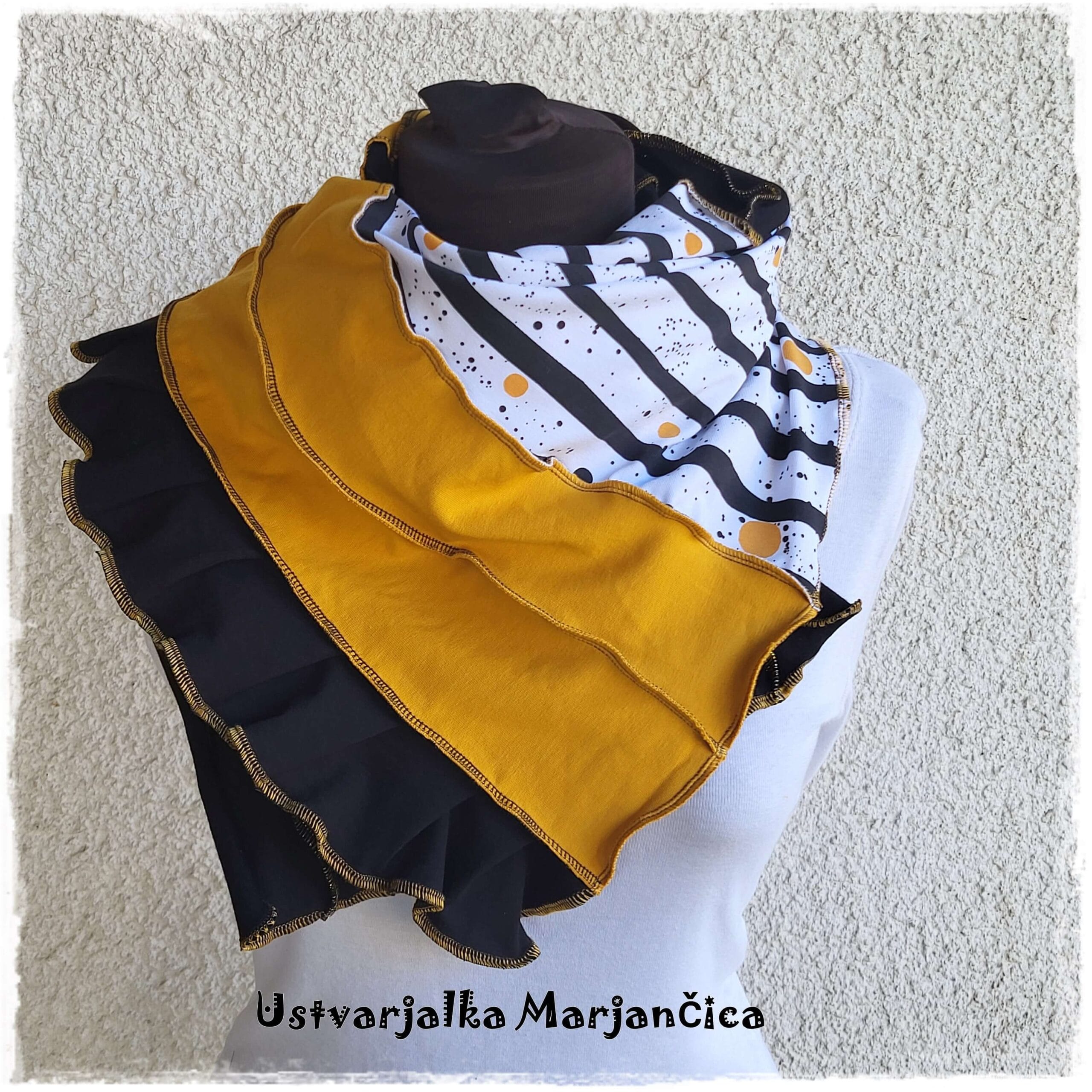 Unikaten šal črno-rumeno-bel s pikami - slika 2