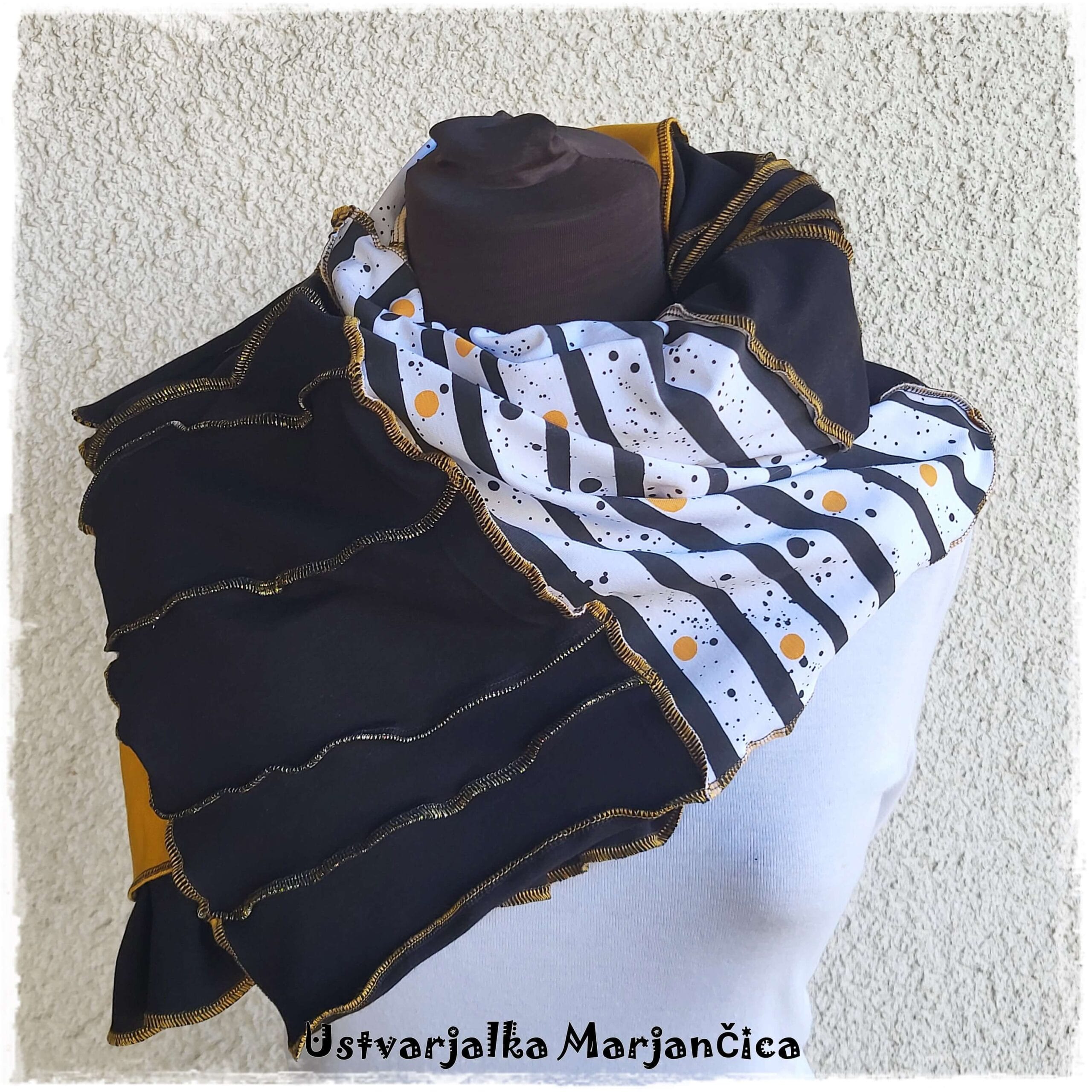 Unikaten šal črno-rumeno-bel s pikami - slika 3